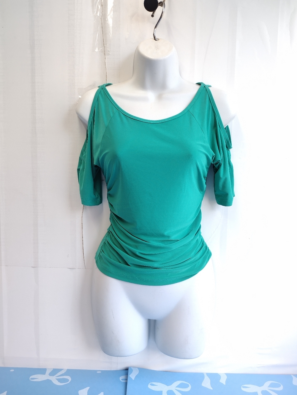 Cold Shoulder Open Back Ruched Top Fitted - Size M